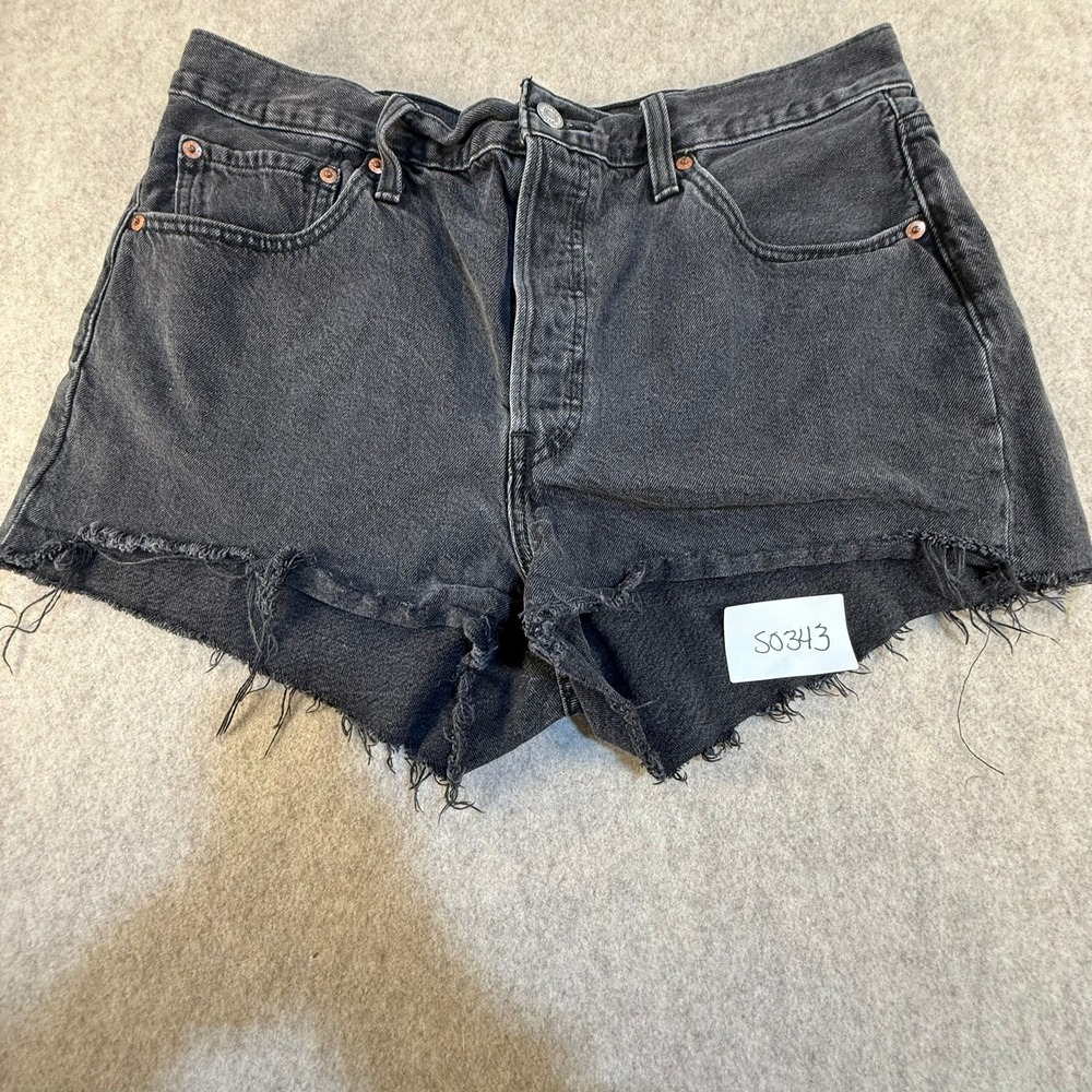 Levis 501 Original High Waisted Cut Off Denim Shorts Washed Black Gray W33